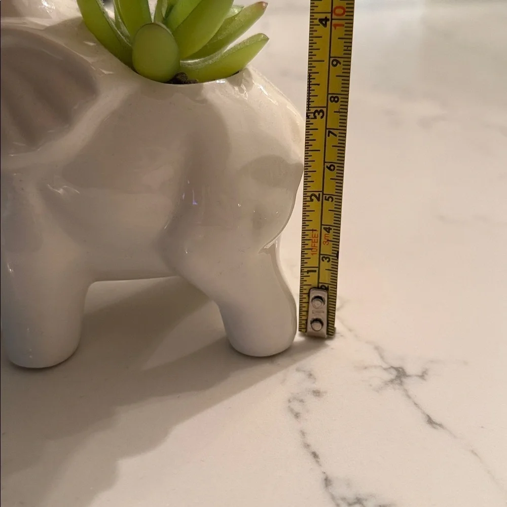 White Elephant Planter with faux Succulent